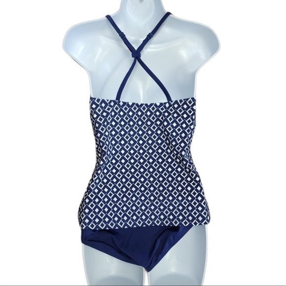NWT Jantzen Sport Tankini Navy White High Neck Sz Small - Picture 4 of 14